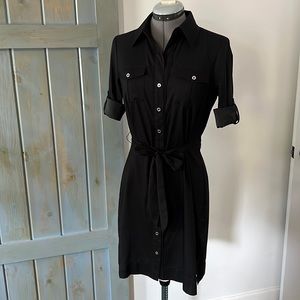 White House Black Market Silky Black Button Up Dress